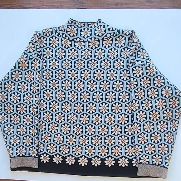Maeve x Anthropologie The Carys Floral Sweater Blue & Cream Boho Casual Size XL - Picture 4 of 9